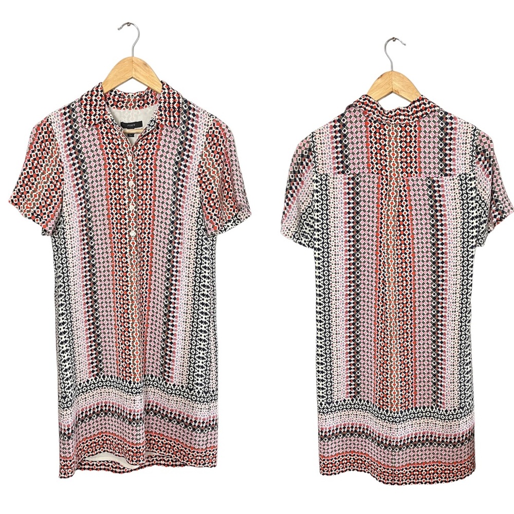 J. Crew Black Label Pink Orange Gray Geo Print Silk Shift Dress 2